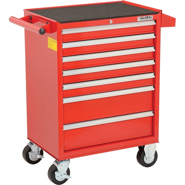 Roller Cabinet, 7 Drawer, Red, Steel, 18 in D x 38 in H